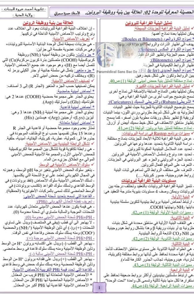 الوحدة 02: العلاقة بين بنية ووظيفة البروتين — الحصيلة المعرفية الشاملة (الأستاذ حمزة سمراني)